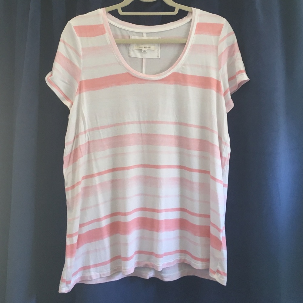 Anthropologie | Pink Stripe Scoop Tee